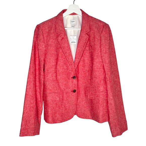 J. Crew Linen Blend Single Breasted Schoolboy Blazer Heathered Red Womens 14 NWT - Picture 2 of 8